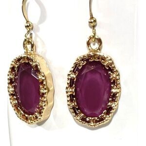 Bebe Gold Tone with Purple Oval Faceted Stone Drop Earrings NWT